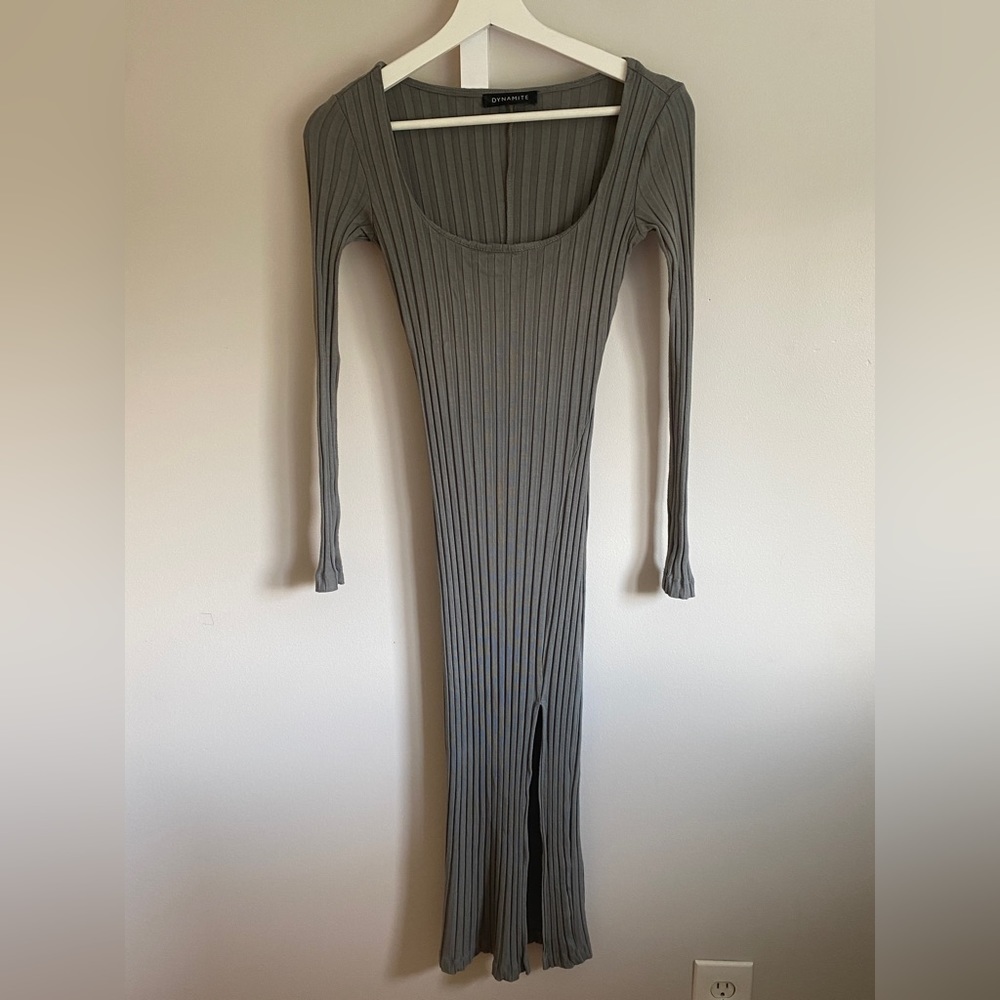Dynamite Ribbed Long Sleeve Sweater Maxi Dress with Slit